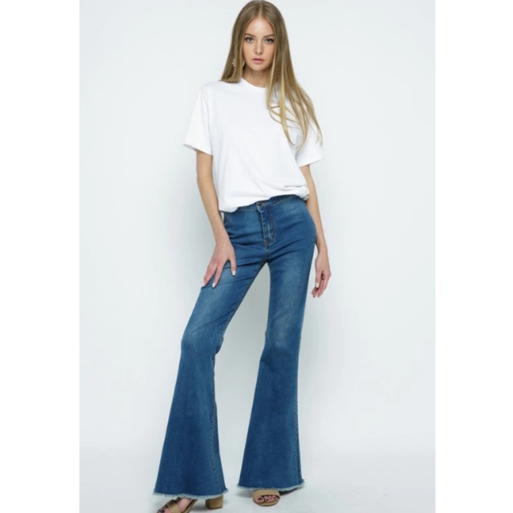 Blue B Bottom Fringe Bell Denim Boho Sz M 28,flare leg,retro,festival